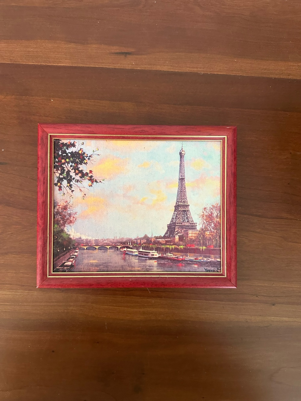 Red Framed Paris Riverscape Painting